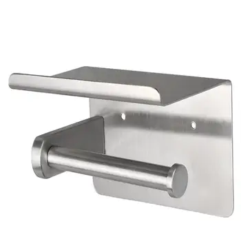 

No Drilling 304 Stainless Steel Toilet Paper Holder Roll Holder With Phone Holder Shelf Stand Storage Rack For Bathroom
