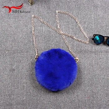 

Autumn Winter New Fur Bag Imitating Rex Rabbit Fur Female Mini Bag Round Metal Zipper Simple Chain Messenger Bag Lady Coin Purse
