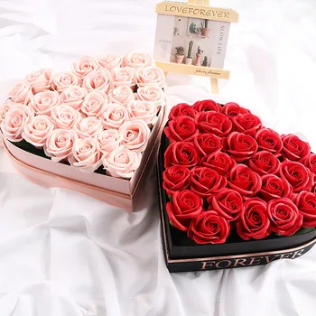 

25pcs Soap flowers Hand-made rose heart-shaped Manufacturers direct soap flower gift box Christmas and valentine's day gifts