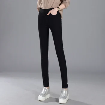 

Women Warm Plush Jeans Pants Winter High Waist Elastic Long Denim Trousers FEA889