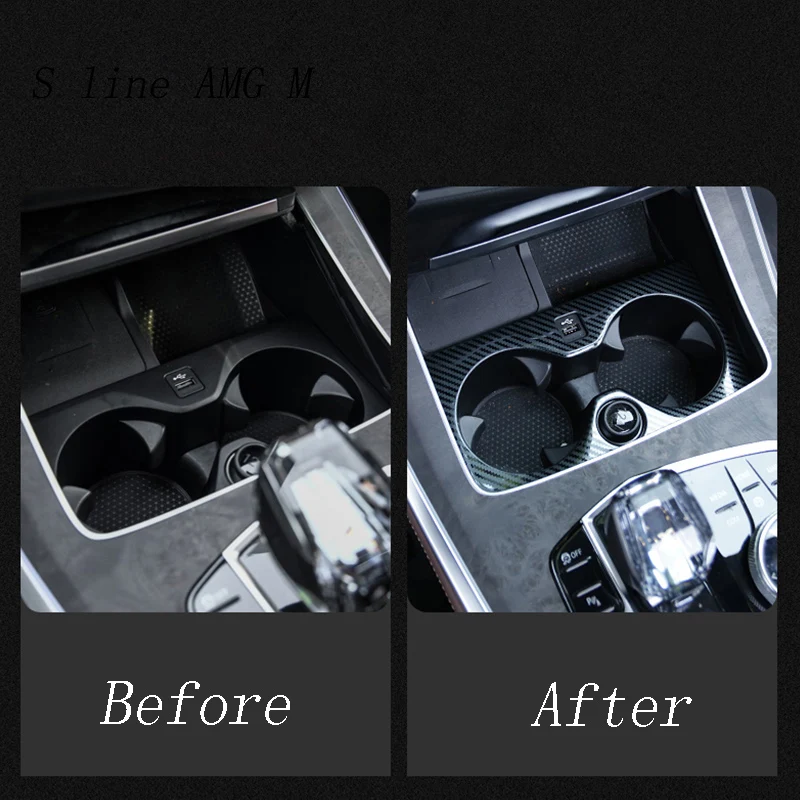Автомобильный Стайлинг из углеродного волокна держатель стакана воды панель рамка украшения Чехлы наклейки отделка для BMW X5 G05 интерьерные авто аксессуары