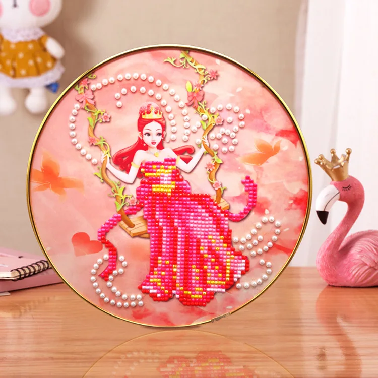 

25cm Children DIY Diamond Painting Kit Cartoon Girl Princess DIY Drill Diamond Painting With Round Frame Handmade Education Toys