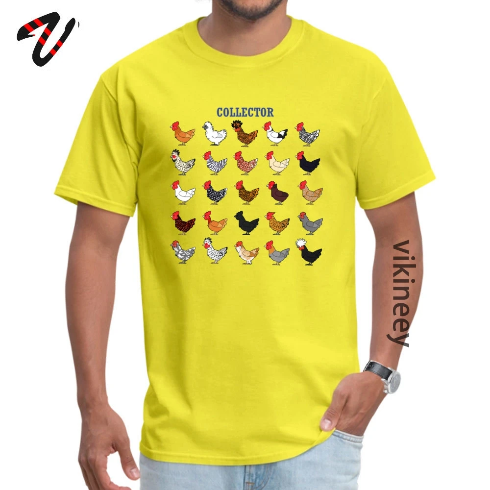 Latest Mens T Shirt Chicken collector Printed On Tshirts Cotton Short Sleeve Customized T Shirt Round Collar Wholesale Chicken collector 406 yellow