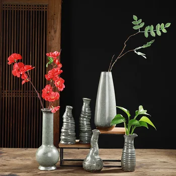 

New Chinese Style Ancient Pottery Flower Ornaments Abstract Ceramic Vase Office Desktop Home Creative Crafts Ornaments
