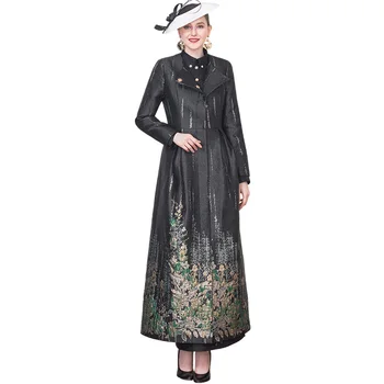 

Autumn Jacquard Trench Coat Long Sleeve Plus Size Women Overcoat Ball Gown High Quality Flowers Slim Fall Outwear DZ2206
