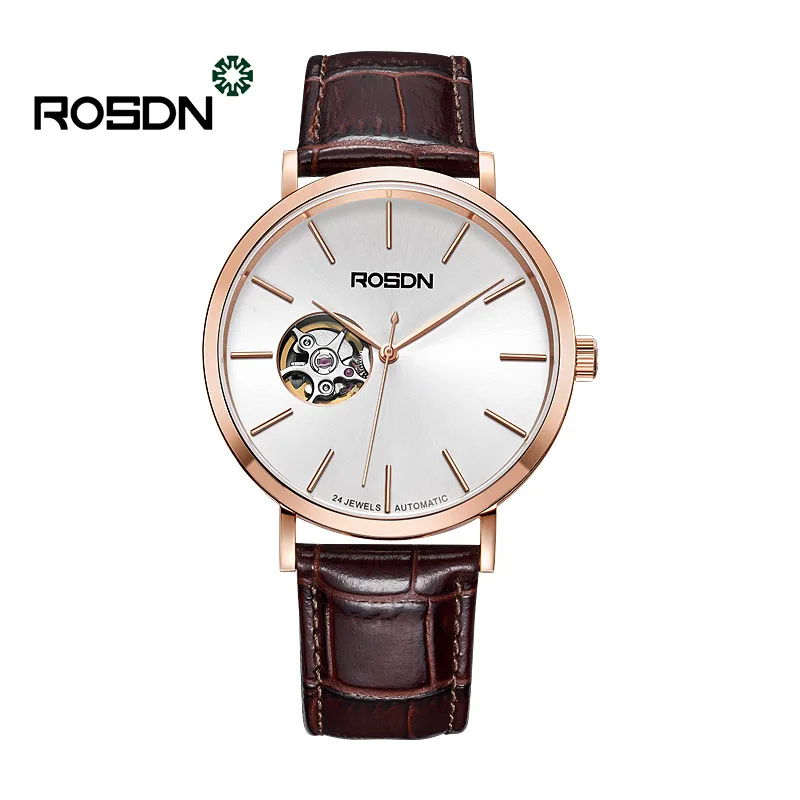 

ROSDN new men's watch automatic mechanical men's watch hollow mechanical leather men's watches