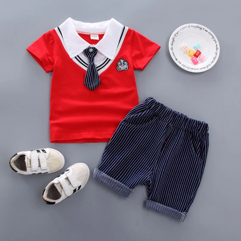 BibiCola/летние комплекты одежды для маленьких мальчиков Детский спортивный костюм для мальчиков, футболка+ штаны, одежда летний костюм для маленьких мальчиков - Цвет: Красный