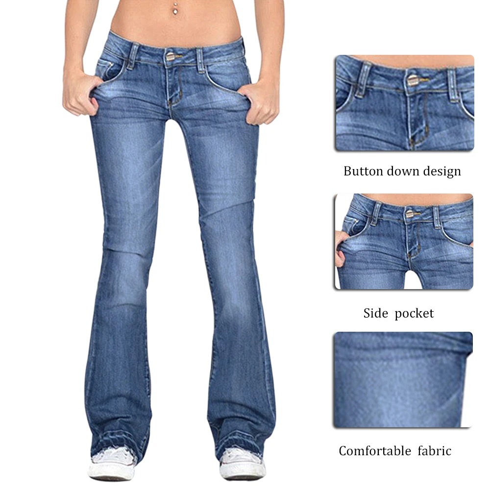 Oeak, женские модные повседневные рваные джинсы, женские винтажные Стрейчевые джинсовые штаны, женские широкие расклешенные брюки, длинные штаны на пуговицах