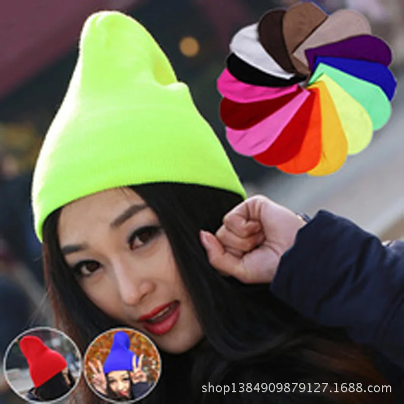 2019 Fashion 19 Colors Knitted Neon Women Beanie Girls Autumn Casual Elastic Cap Women's Warm Winter Hats Unisex Gorros Hombres