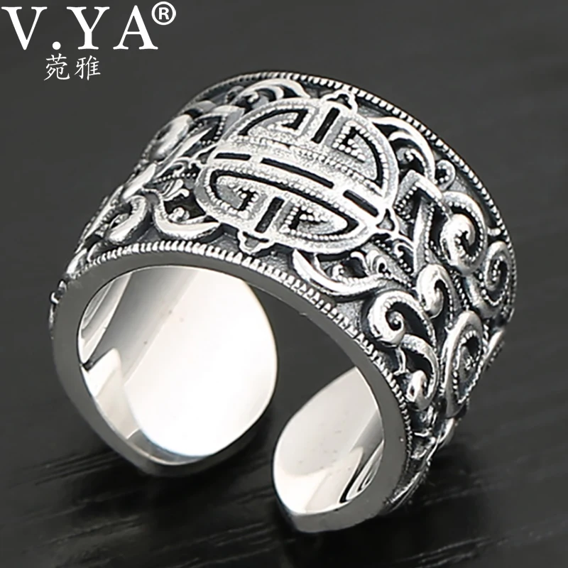 V. YA, Настоящее серебро 925, этнический стиль, кольцо для мужчин, Большие широкие кольца, 3D, прозрачное, выгравированное, Открытое кольцо, ретро стиль, мужские ювелирные изделия
