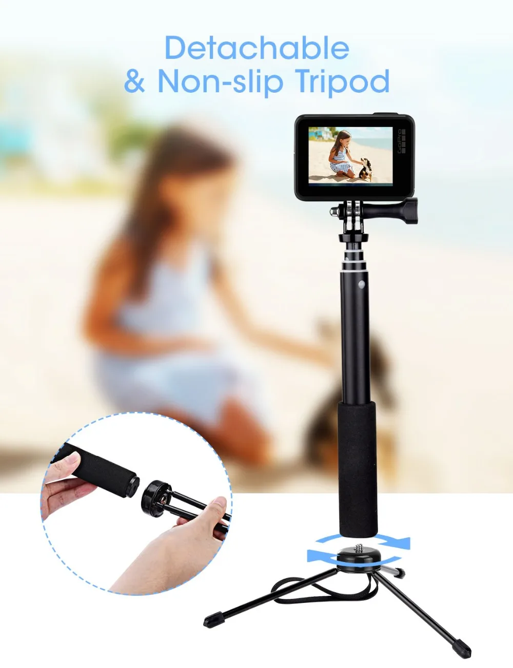 Mpow 074 Bluetooth Selfie Stick Extendable Selfie Stick Tripod Built-in GoPro Connector Detachable Tripod Stand For Phone Selfie (3)