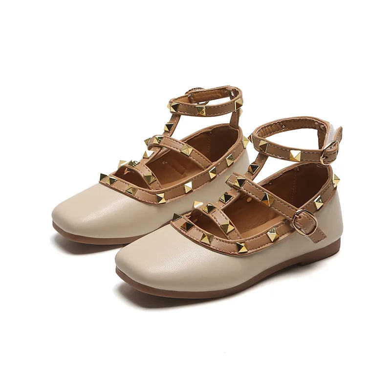 Обувь в римском стиле для девочек; коллекция года; сезон осень; Новинка; обувь с квадратным носком и заклепками; модная детская обувь принцессы