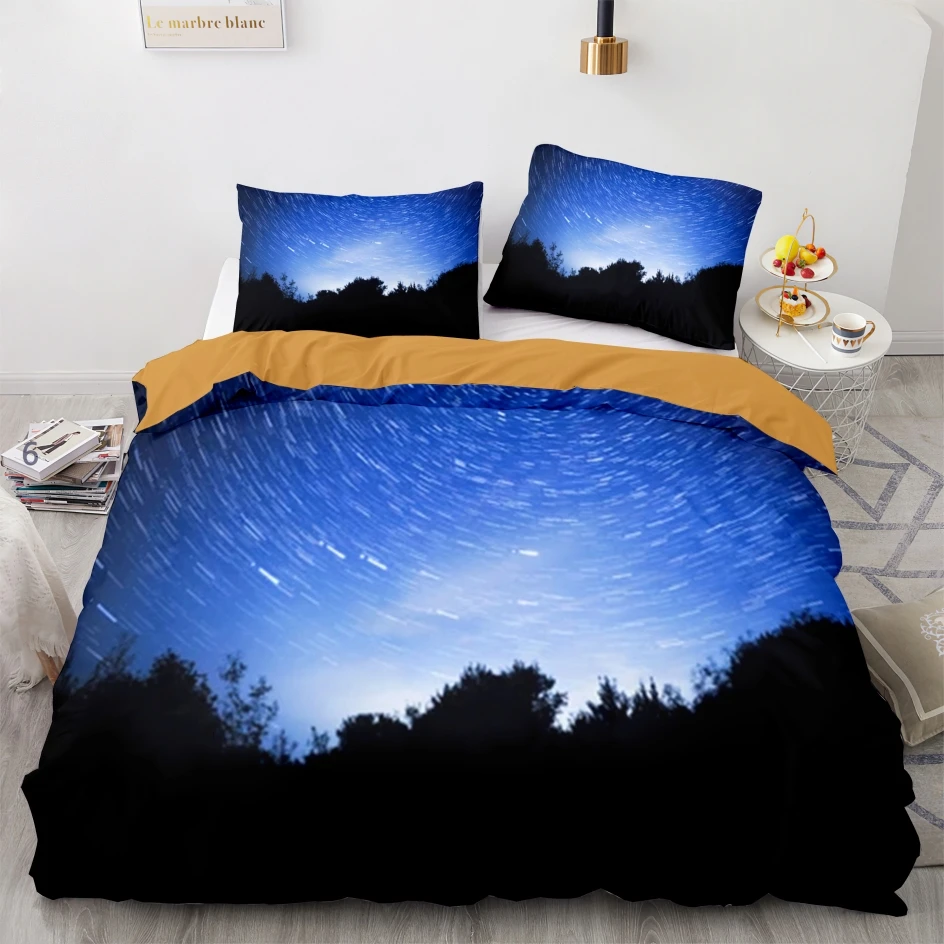 

Space Galaxy Aurora Sunset Glow Bedding Set Single Twin Full Queen King Size Sky Stars Tree Bed Set Children's Kid Duvetcover 34