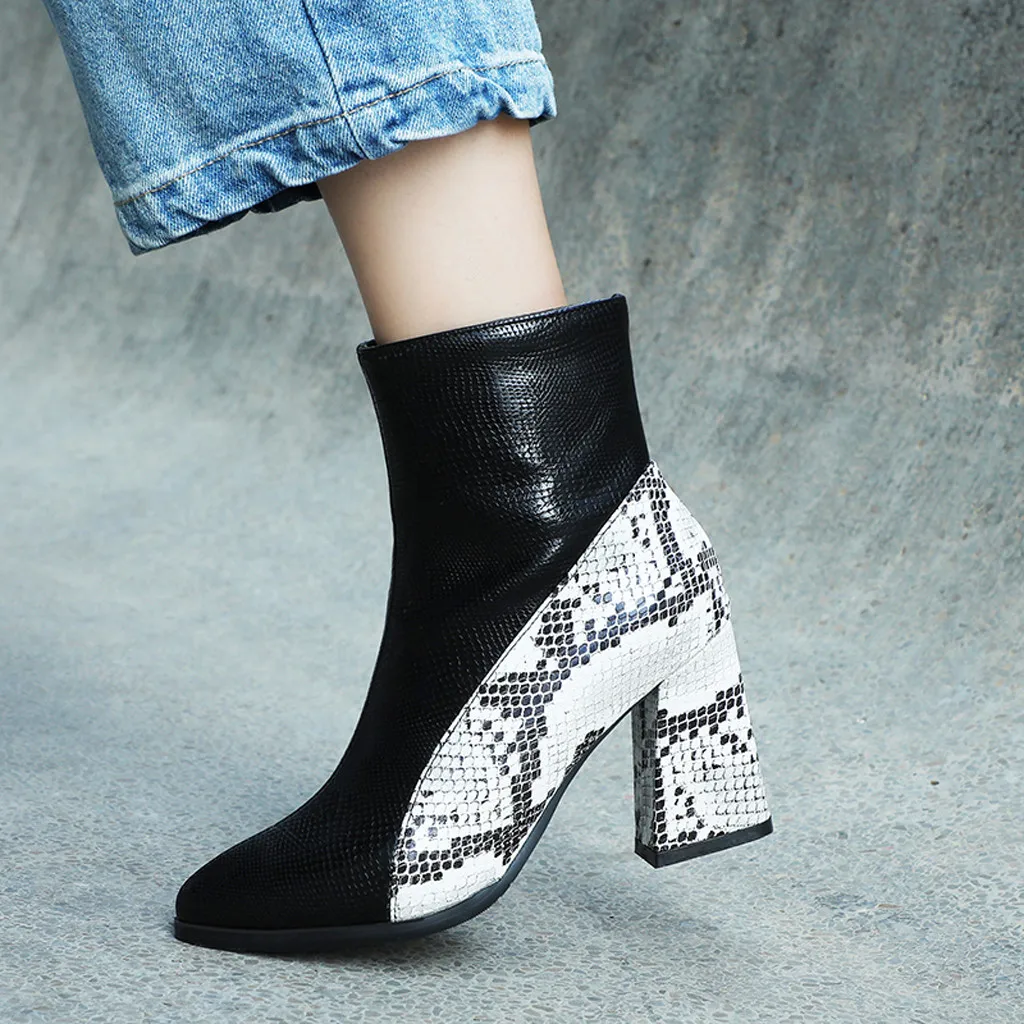 

New Workplace women boots square with wedges shoes retro boots snake pattern wild ladies Western tube boots for women