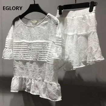 

High Quality Short Suits 2020 Summer Casual 2 Piece Set Women Exquisite Embroidery Tops Blouse+White Black Basic Shorts Sets