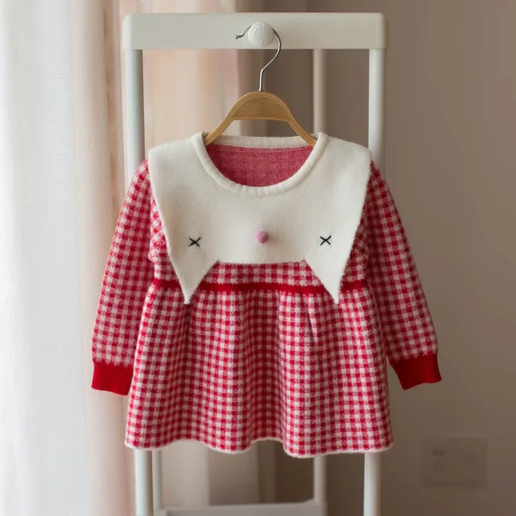 

kids long sleeve clothes baby tops for autumn winter soft Cartoon plaid pattern children's sweater Suitable for height 80-120