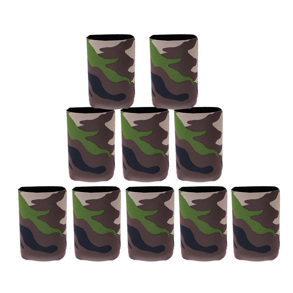 10 Camouflage Beer Can Cooler Soda Beverage Sleeve Holder Wrap Party Favor