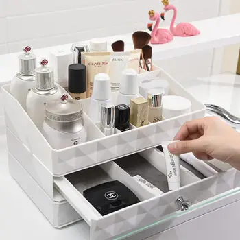 

Double Layers Plastic Makeup Box Lipstick Cosmetics Makeup Brush Organizer Gifts For Woman Femal Girls