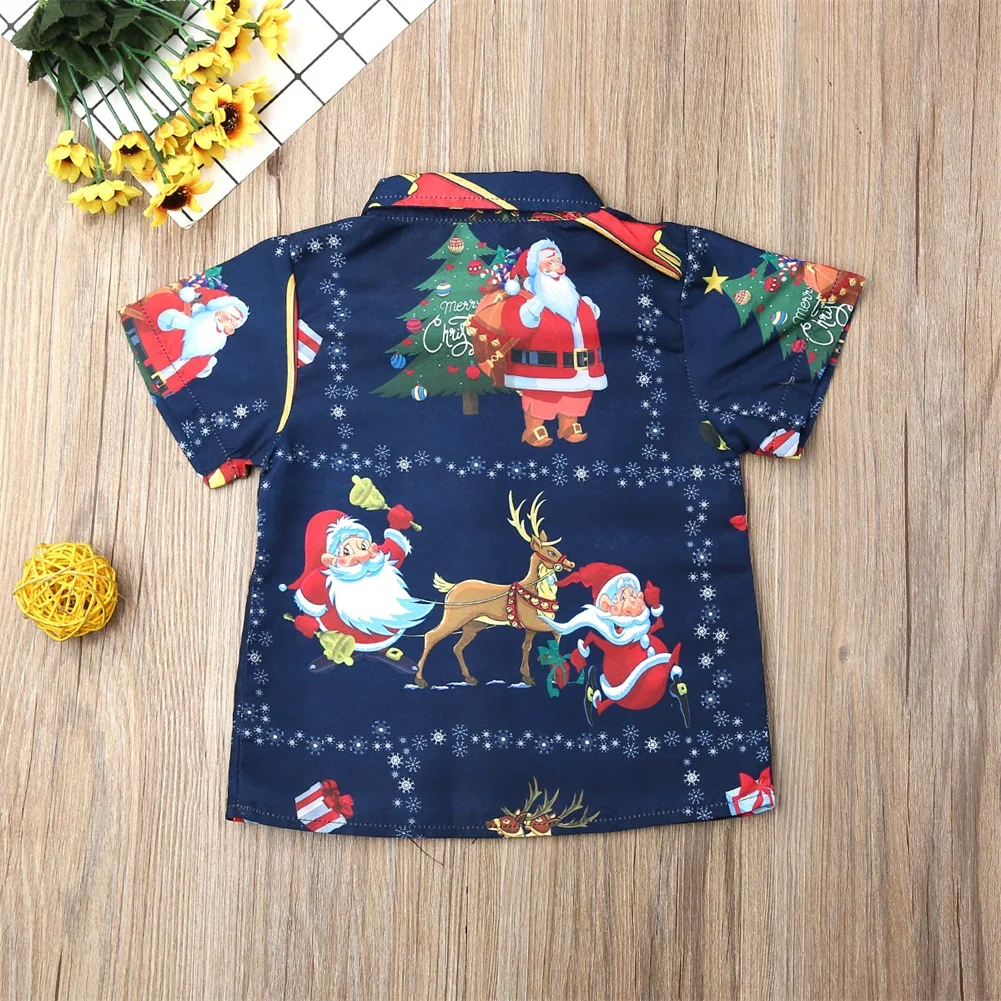 Комплекты одежды с принтом Санта-Клауса для маленьких мальчиков и девочек, комплекты одежды, рубашка/платье на Рождество