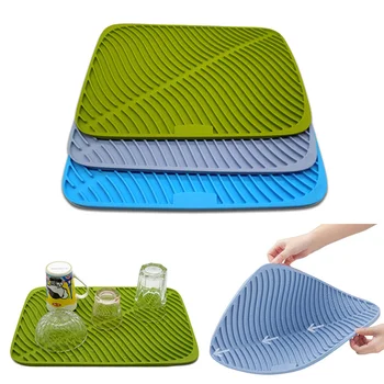 

Silicone Placemat Drink Coasters Kitchen Drain Mat Drying Dishes Pad , Kitchen Cup Cushion Washing Sink Rack Table Mats 3 Colors