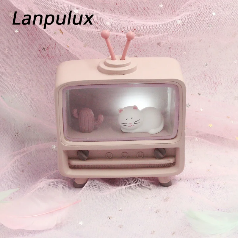 Lanpulux ТВ Кот моделирование Ночная лампа теплый белый смолы Спальня Настольная с