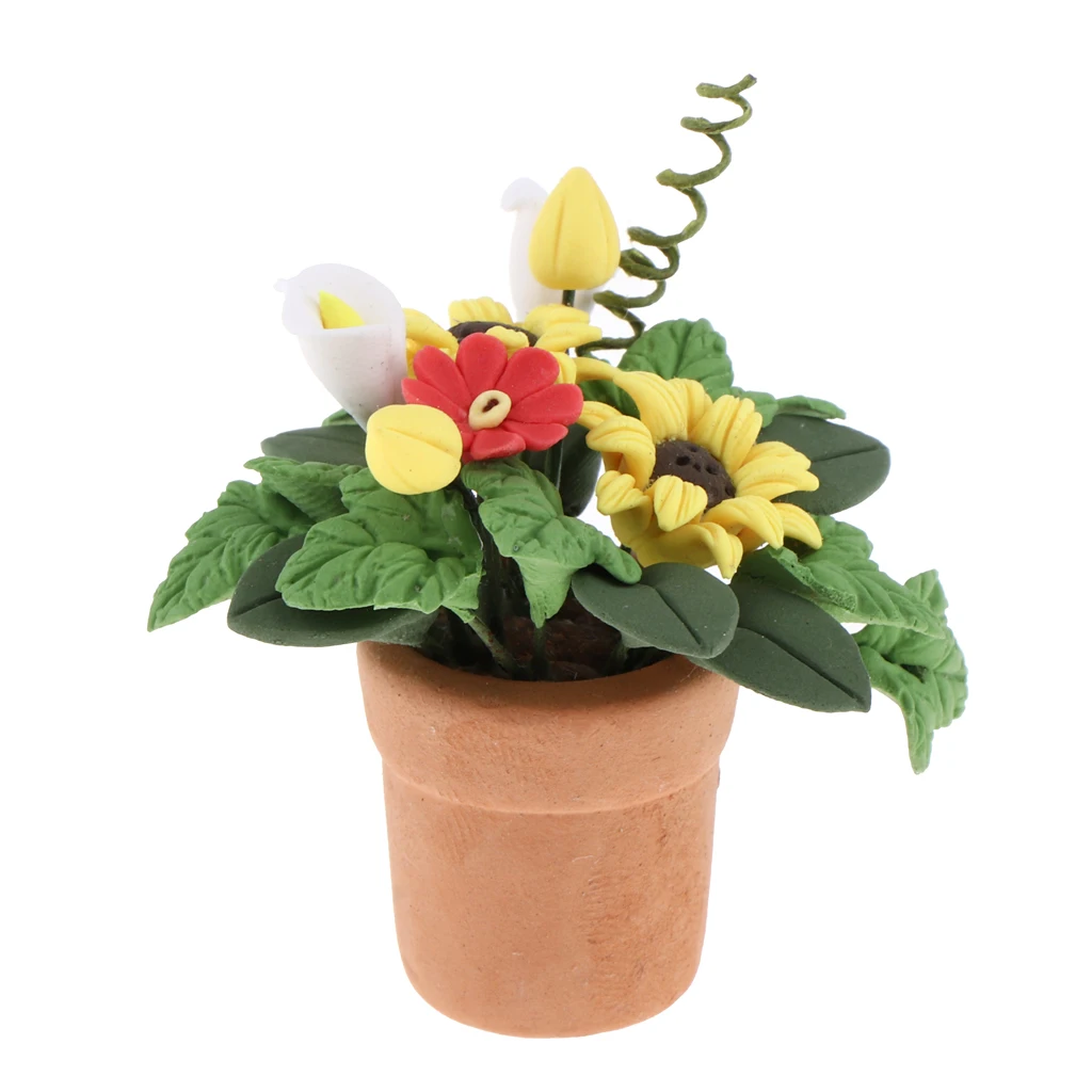1/12 Doll House Flower Plant Model, Fairy Garden/Bonsai Landscape/Photo Props Garden Decoration (Sunflower)
