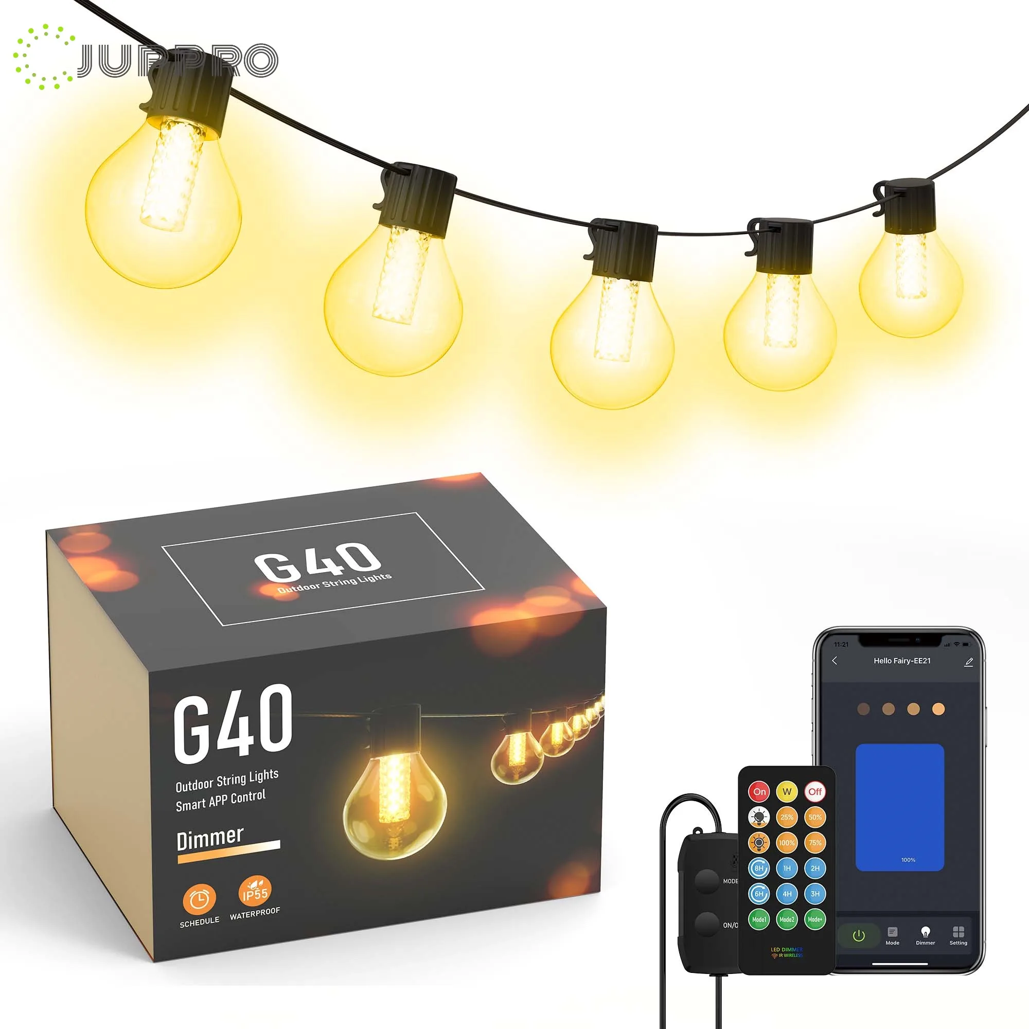 Светодиодная уличная гирлянда G40 с Bluetooth лампочка круглыми лампочками RGB