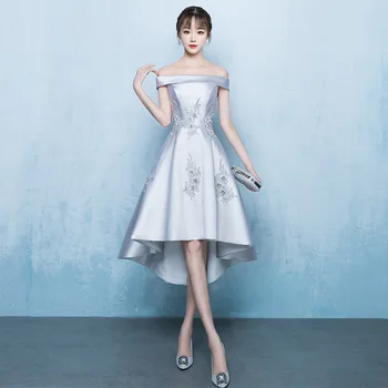 

Gray Womens Wedding Party Dress Slash Neck Evening Cheongsam Elegant Off the Shoulder Qipao Long Gowns Retro Vestido XS-XXXL