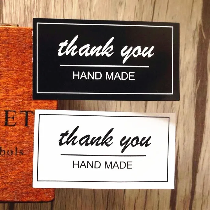 

80pcs/pack Black And White Thank You Rectangular Baking Package Paper Tags Sealing Stickers
