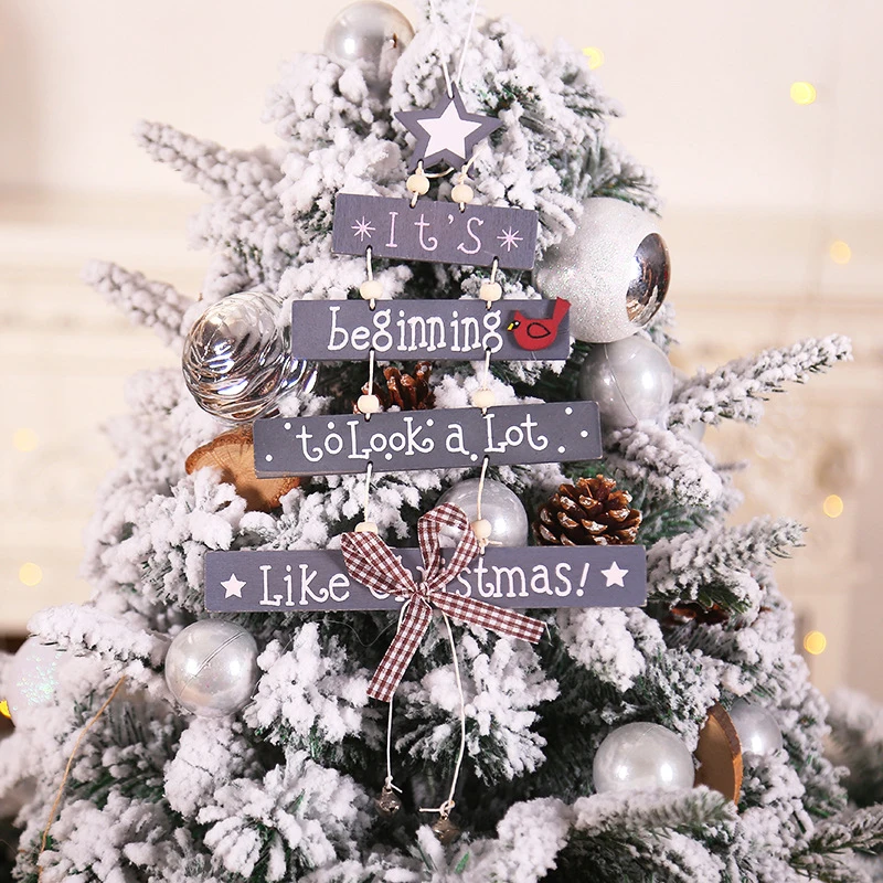 Christmas Tree Wooden Hanging Pendant Store Door Ornament Xmas Decoration