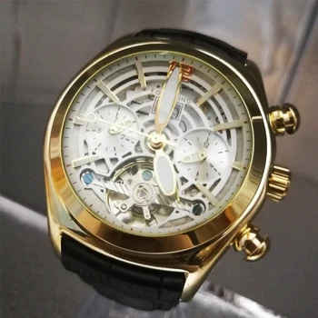 

Forsining Tourbillon Series 3D Glass Design Genuine Leather Strap Men Watches Brand Luxury Calendar Automatic Watch Dropshipping