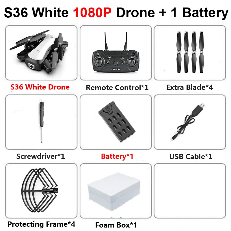 S36 W 1080P 1B Foam S36 Радиоуправляемый Дрон с 4K HD двойной камерой следуем за мной оптическое позиционирование потока широкий угол Wi-Fi FPV складной вертолет Квадрокоптер игрушки - Цвет: S36 W 1080P 1B Foam