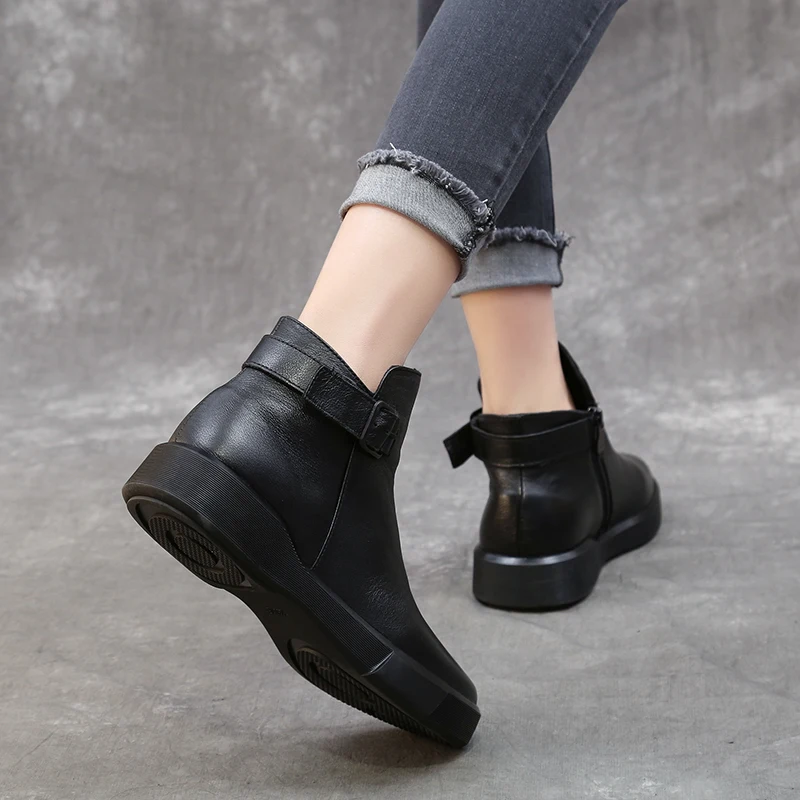 GKTINOO Winter Boots Women Genuine Leather Ankle Boots Plush Inside Handmade Soft Flat Shoes Retro Women's Shoes Boots