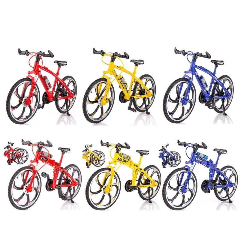 

1/10 Scale Simulation Alloy Bicycle Mini Folding Mountain Bike Model Ornaments L4MC