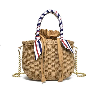 

Round Straw Basket Bags For Women Summer Messenger Bag Ladies Vintage Handmade Handbag Circle Rattan Bag Boehmian Beach Bag Hand