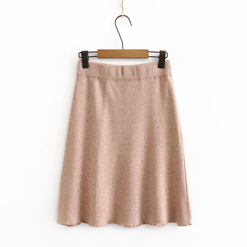 Plus Size XL-3XL Women's Stretchable Autumn Winter Crochet Skirts Casual Solid A-line Midi Skirts brown skirt