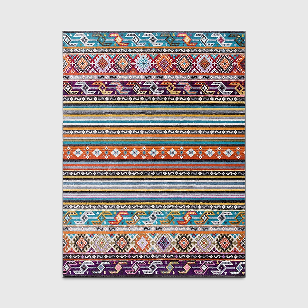 

Ethnic Geometric Carpet Colorful Stripe Bohemian Living Room Bedroom Rugs Playing Carpets Blanket Decoration Kitchen Floor Mat