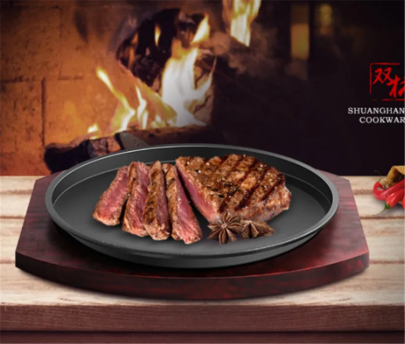 Чугунная обжарки стейк сковороде с антипригарным эмаль жареные горшок пластина