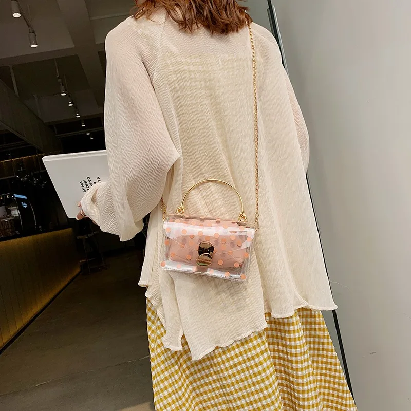 

2019 new wave point transparent pillow bag with one shoulder slanted female bag