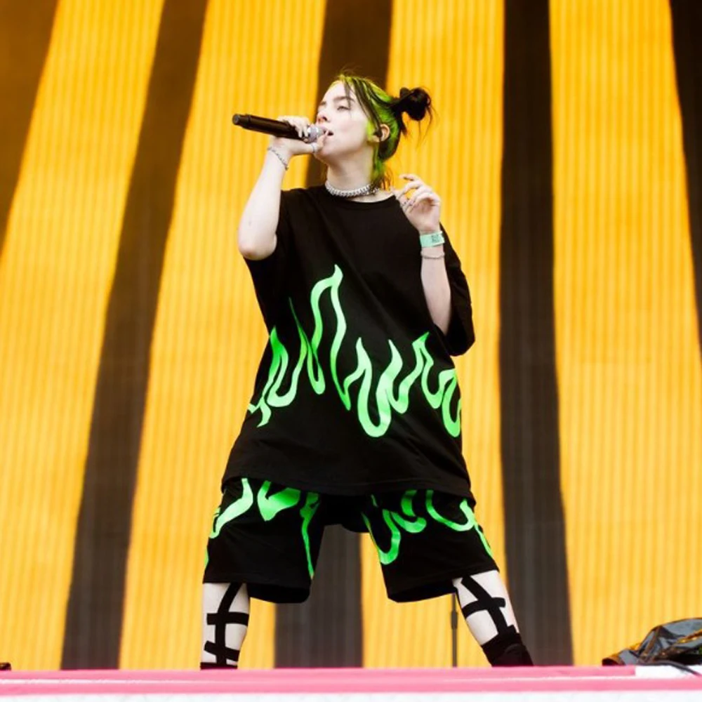 Billie eilish green flame shirt Clearance