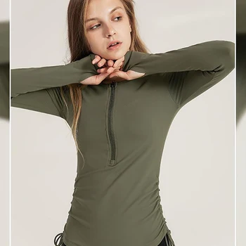 

Women Seamless Long Sleeve Half Zip Sweatshirt Yoga Shirts Crop Casual Top Thumb Hole Sportswear Fitted Gym Running Outfits