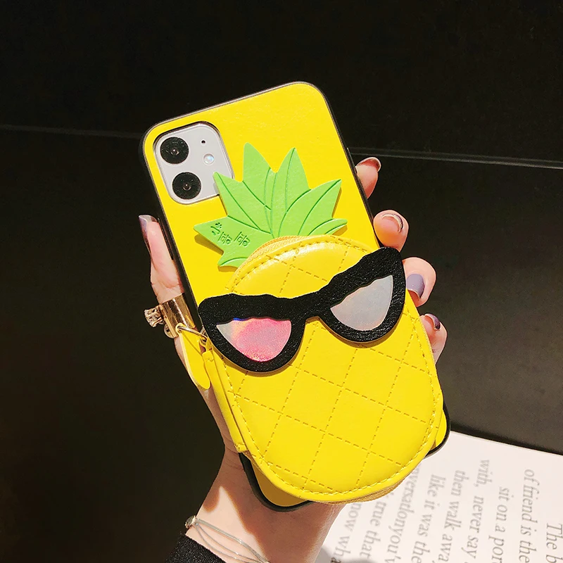 3D Pineapple Phone Case For iPhone 11 Pro Max 6 6s 7 8 Plus 10 X XR XS SE 2020 Soft Silicone Zipper Wallet Mirror Back Cover | Мобильные