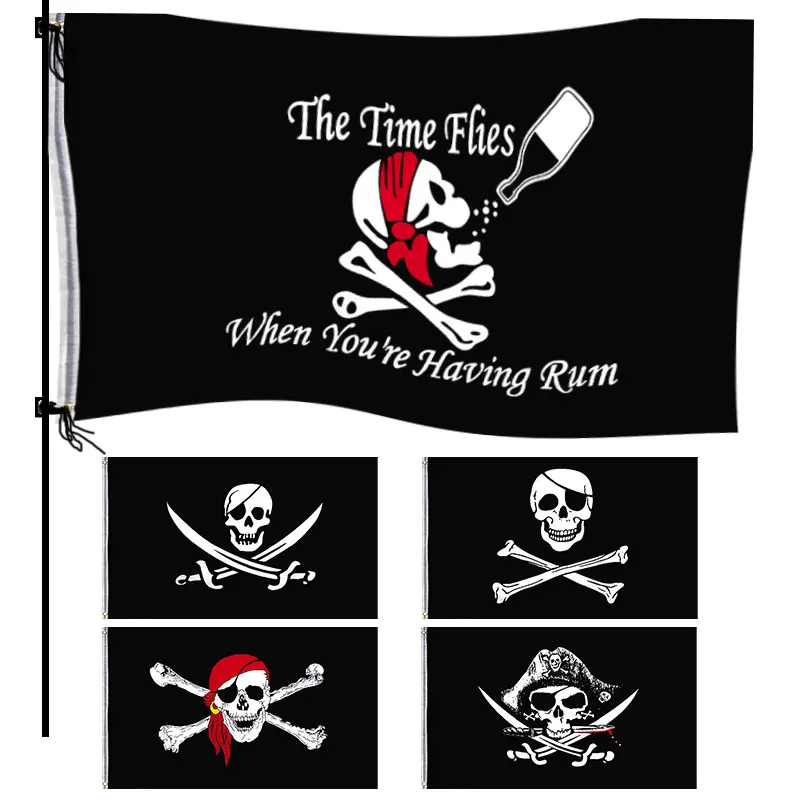 In Stock 90x150cm One Piece Pirate Flag/ Skull Flag Hanging With Grommet NO Pole Jolly Roger Halloween Banner Home Garden Decor