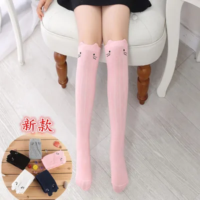 

Baby Girls Knee High Cartoon Cat Socks for Kids Spring Autumn Solid Color Kawaii Kids School Long Socks Children 1.6kg#41
