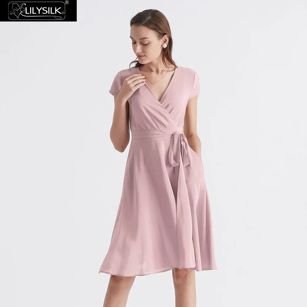Lotus LilySilk платье шелк для женщин Рисунок лестно обёрточная бумага дамы - Цвет: Lotus