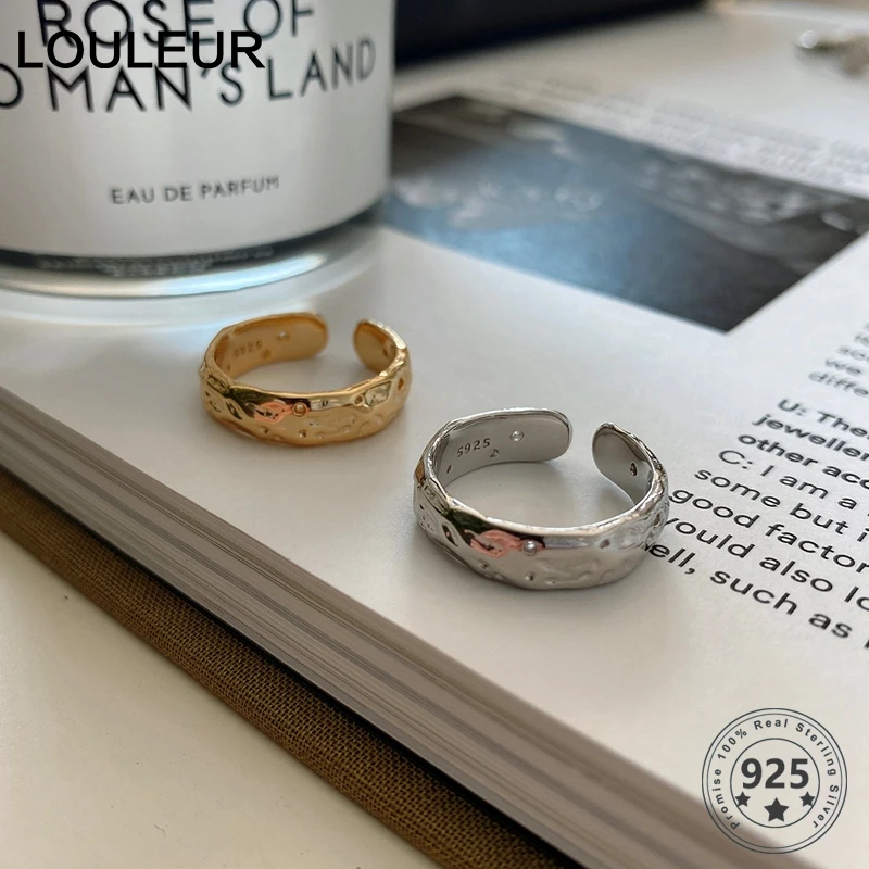 LouLeur Real 925 Sterling Silver Minimalist Rings Irregular Wide Gold Simple Ring For Women Luxury Fine Jewelry Gay Friend Gifts | Украшения