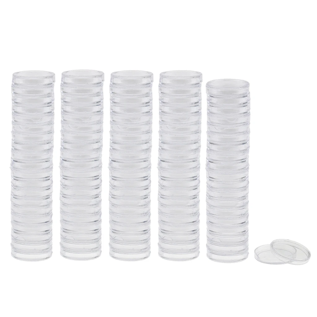 MagiDeal 100pcs/Lot Clear Round Plastic Coin Capsules Container Storage Holder Case 19mm/22mm/28mm/30mm/37mm/38mm