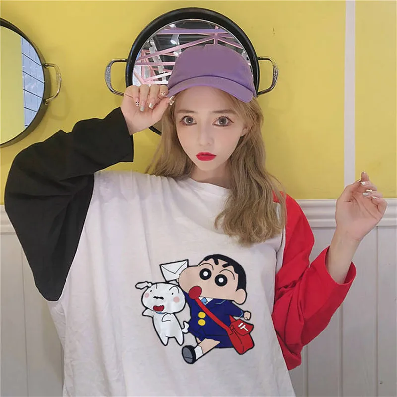 Anime Tshirt Streetwear Crayon Shin chan T-Shirts Men Womens Cute Shin-chan cartoon T Shirts Kawaii Long Sleeve Tshirt Girls