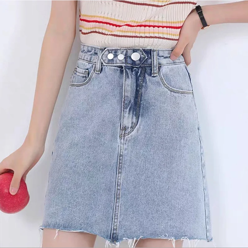 Summer Cowgirl Skirt Fashion High Waist Solid Color A Word Was Thin Multi-buckle Raw Edge Pocket Mini Women's Clothing | Женская