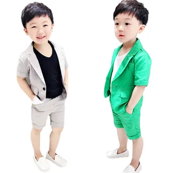 

2020 Kids Summer 2pcs Short Sleeve Blazer+Shorts Boys Formal Suits ChildrenWedding Clothing Sets Prom Performance Costumes